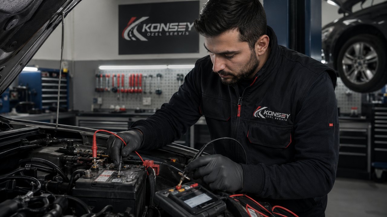 Kaçak akım ve akü ölçümü yapan Konsey Özel Servis teknisyeni