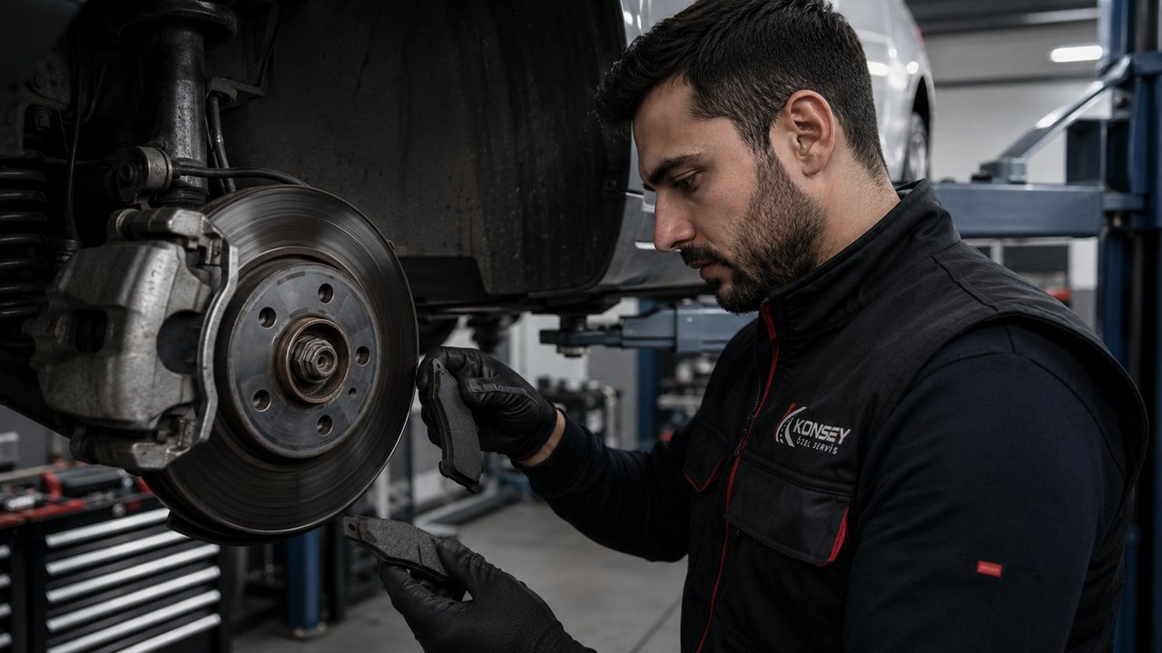 Balata değişiminde disk kontrolü yapan Konsey Özel Servis teknisyeni