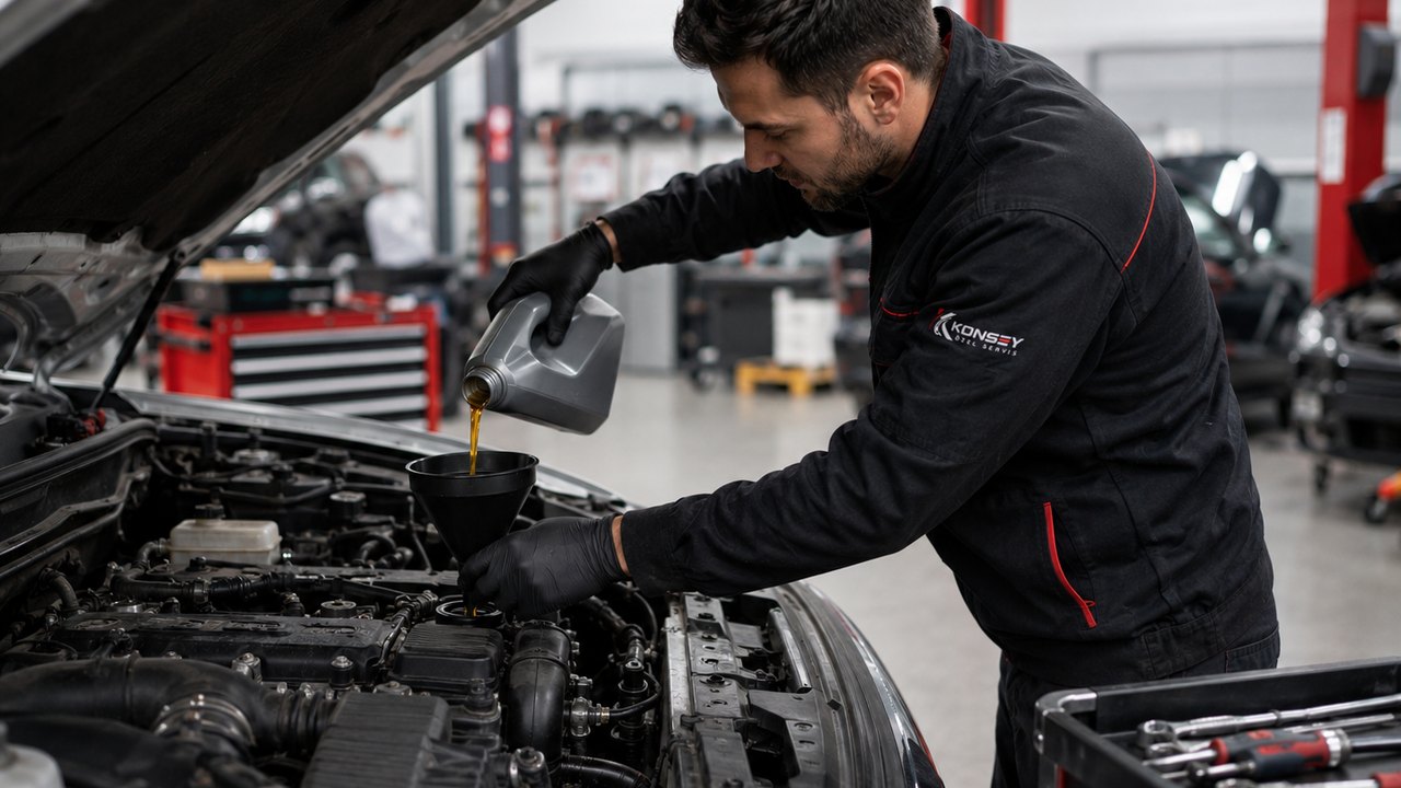 Motor yağı seçimi için Konsey Özel Servis bakım sahnesi
